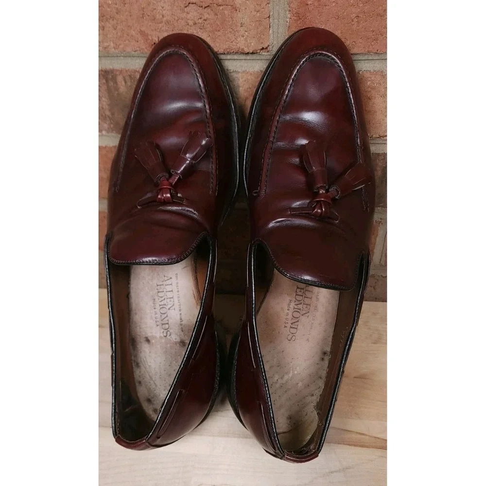 Allen Edmonds Saratoga Burgundy Leather Tassel Loafers Mens Shoes 11.5 A‎